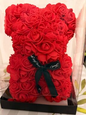 Red Rose Teddy Bear In Clear Gift Box Just For You Ribbon Flower Bear Keepsake
